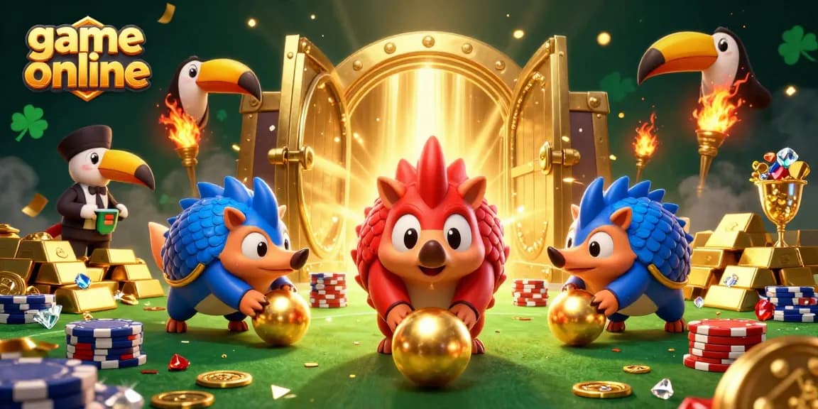 Experience the thrill of a game online with colorful pangolins playing in a golden casino setting.