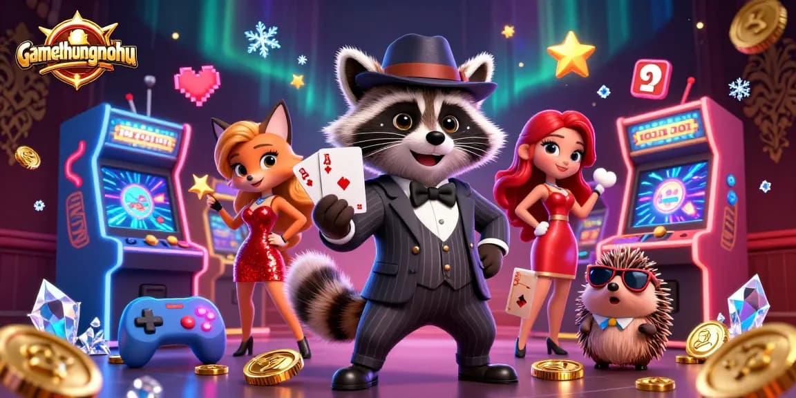Engage the excitement of gamethuongnohu with characters and vibrant casino game elements.