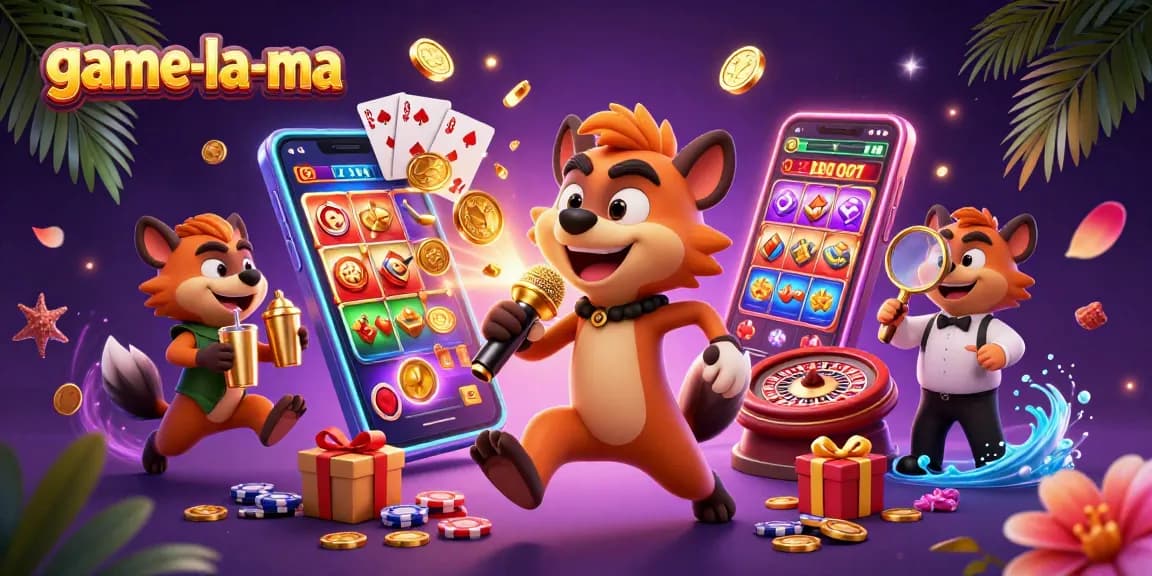 game-la-ma hyena comedians entertaining at a vibrant casino club filled with slot game excitement