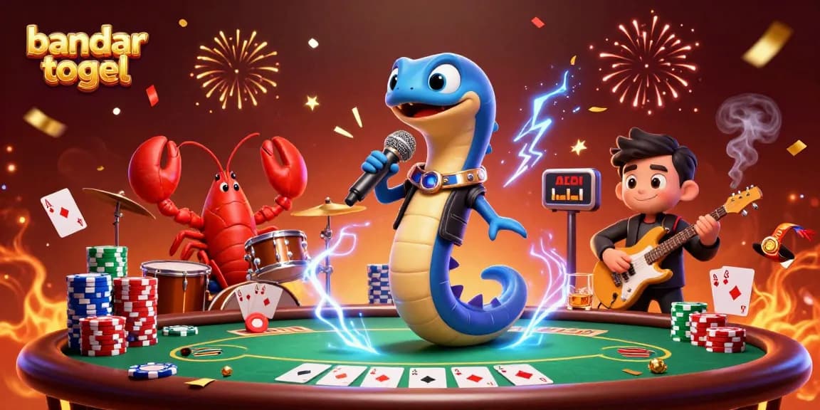 Engage in bandar togel with an electrifying DJ show on an underwater casino stage featuring vibrant characters.