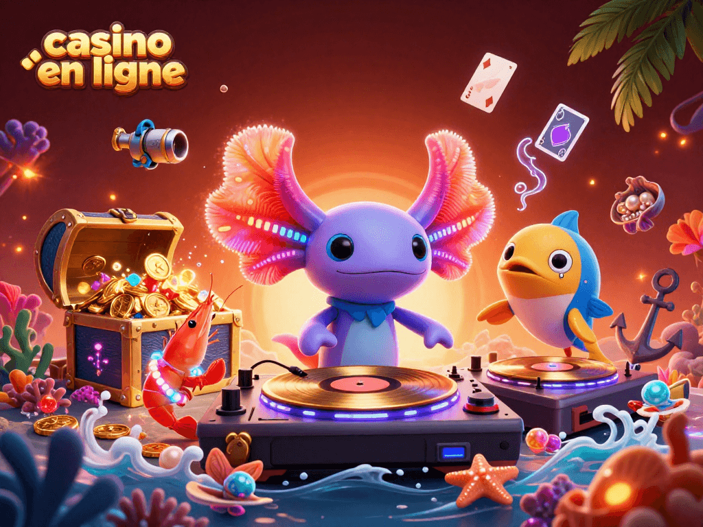 Ces personnages colorés s'animent autour du casino en ligne avec des jeux et des trésors sous-marins, illustrant une ambiance dynamique.