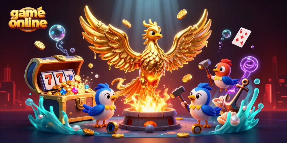 Experience thrilling game online action with a molten phoenix and vibrant casino elements.