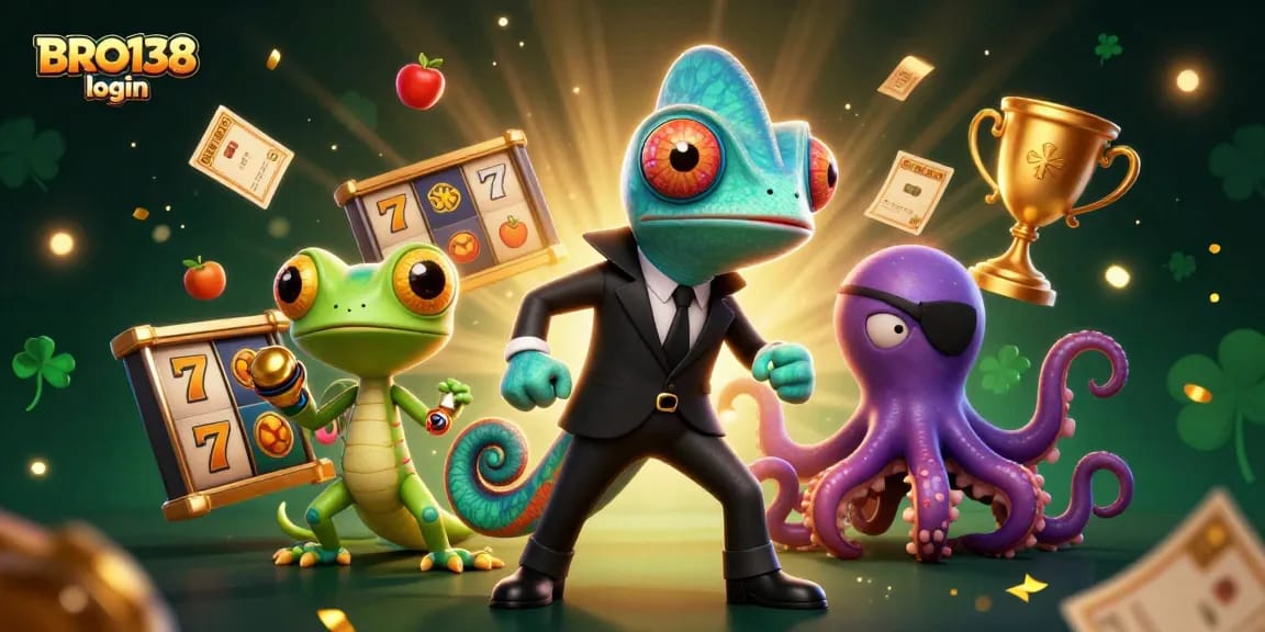 Engage with the exhilarating BRO138 login platform, illustrated with dynamic slots and vibrant game elements.