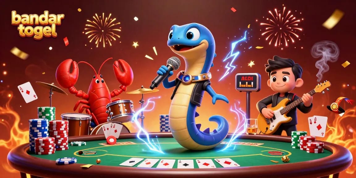 Engage in bandar togel with an electrifying DJ show on an underwater casino stage featuring vibrant characters.