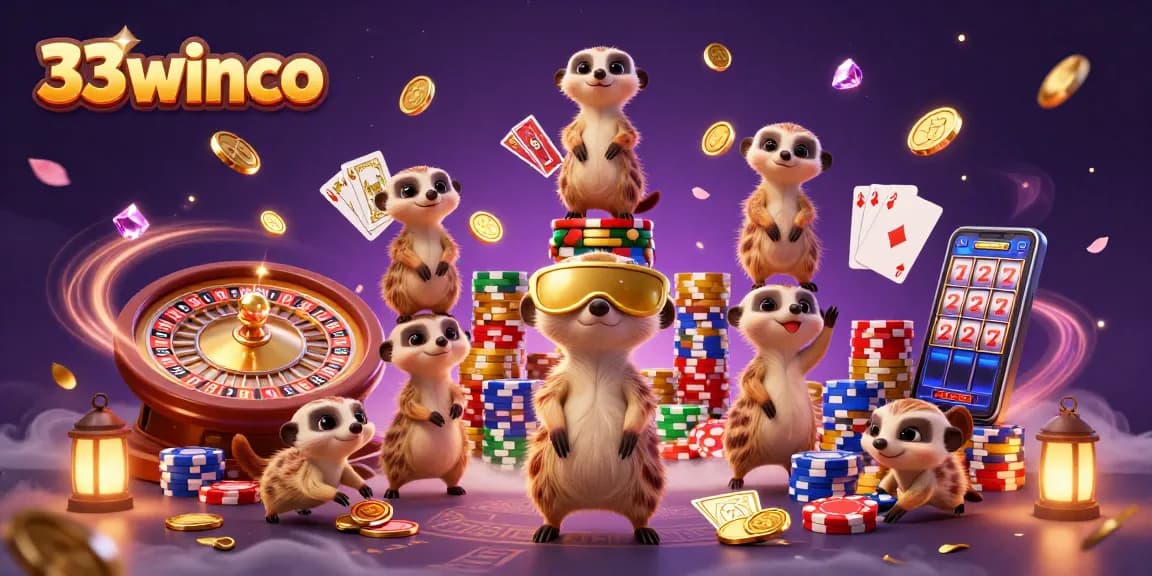 Experience the thrilling world of gaming at 33winco with meerkats managing a bustling casino.