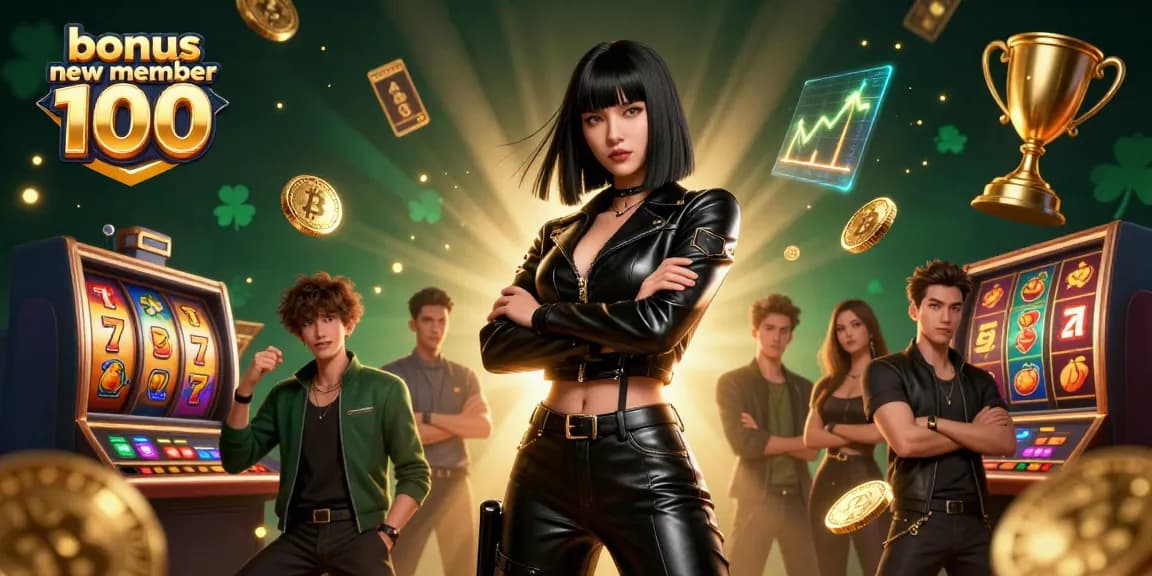 Experience winning excitement with bonus new member 100 promotion in a dazzling casino scene.