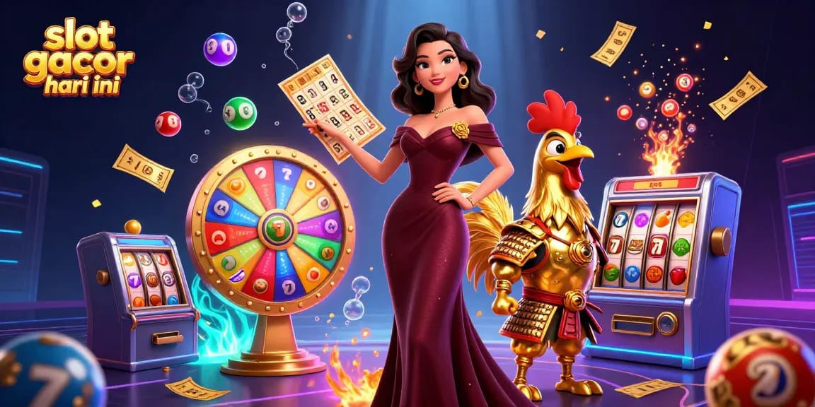 Engage with slot gacor hari ini through thrilling 3D illustration featuring glamorous characters and dynamic casino games.