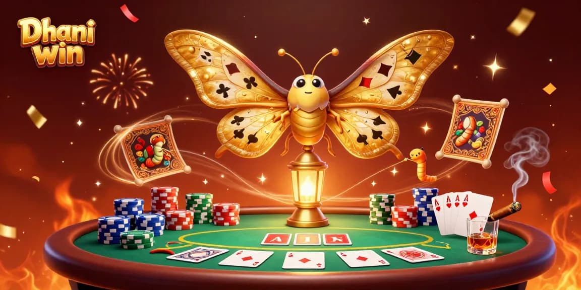 Dhani win captivates players with a vibrant 3D lottery-themed scene featuring a majestic atlas moth.