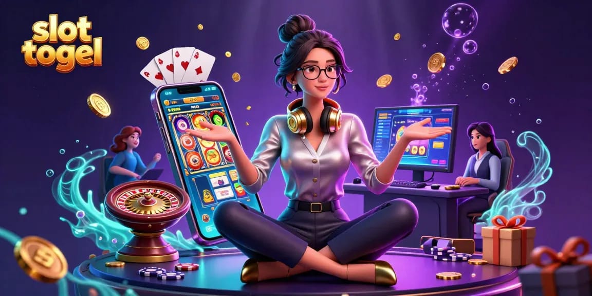 Engage with slot togel through an immersive 3D digital casino scene showcasing exciting gaming elements.