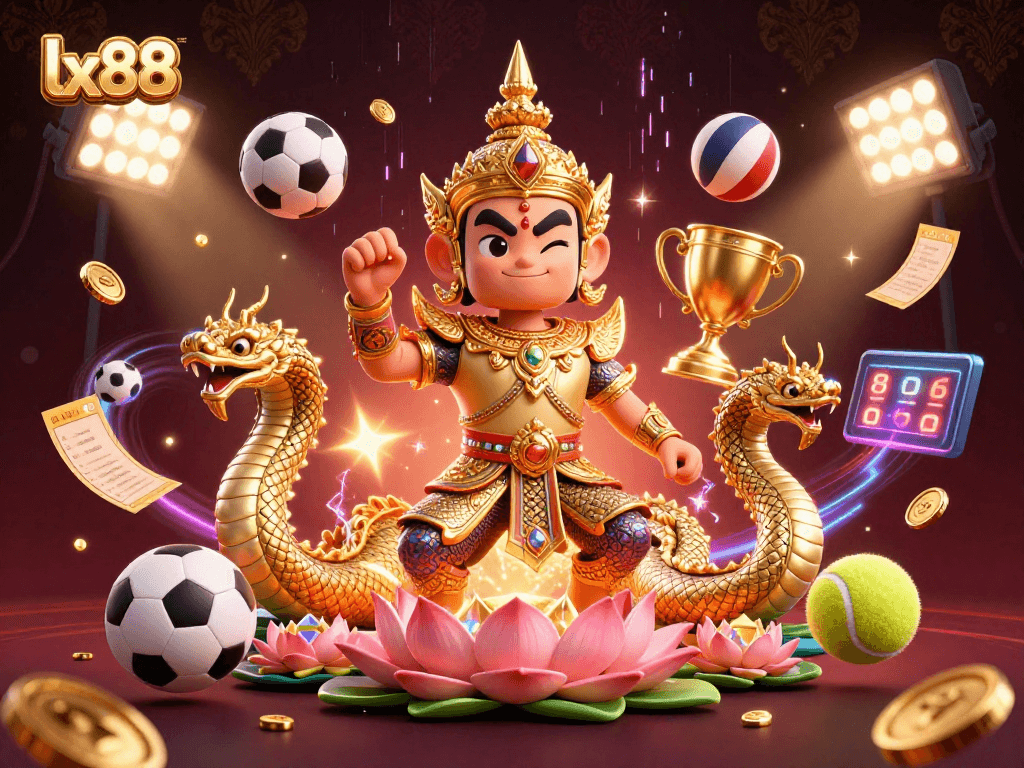 Bet on lx88 with dynamic sports action featuring a golden yaksha and Naga companions.