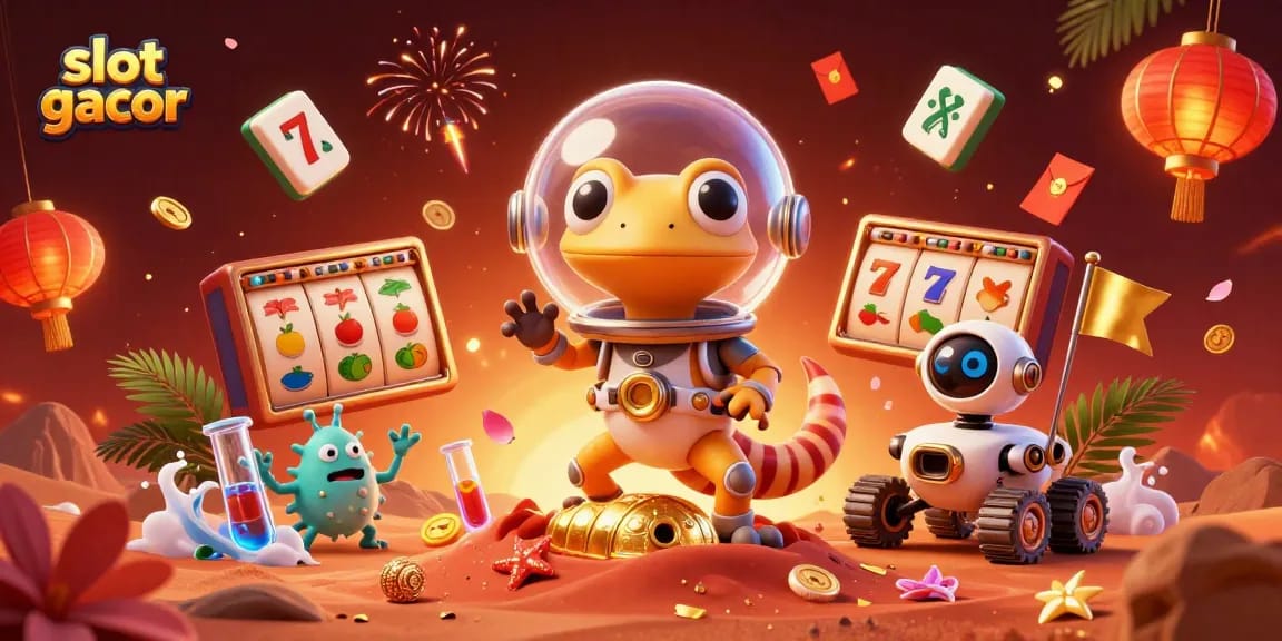 Engage in thrilling slot gacor action with a vibrant 3D casino adventure illustration.