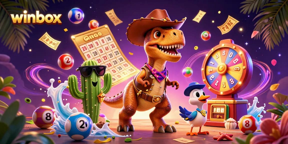 Winbox online casino illustration featuring interactive lottery elements, showcasing vibrant entertainment.