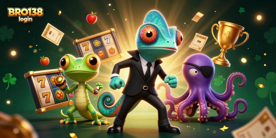 Engage with the exhilarating BRO138 login platform, illustrated with dynamic slots and vibrant game elements.