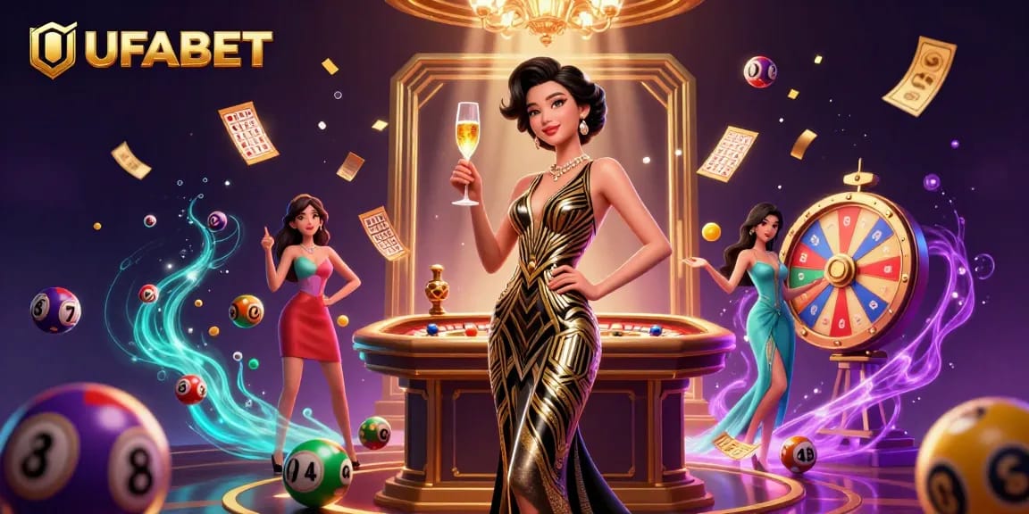 Experience winning at UFABET with a glamorous Asian woman in a casino scene filled with excitement.