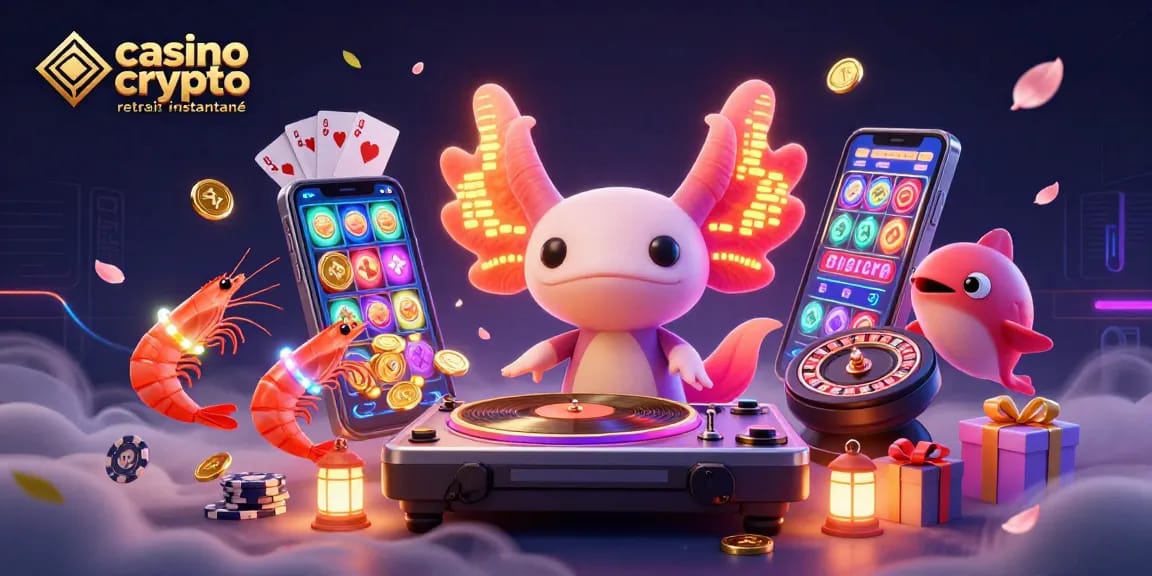 Visualisez le casino crypto retrait instantané avec des personnages amusants et lots explosifs, vibrante ambiance de jeu.