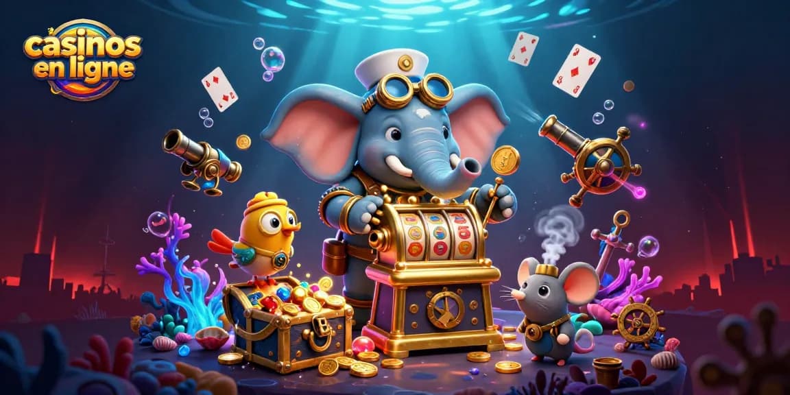 Jouez aux casinos en ligne avec des machines à sous en or, représenté par un éléphant steampunk et ses amis.