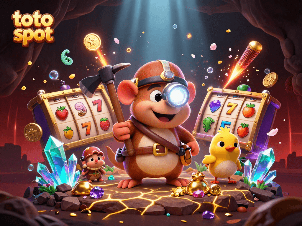 Engage in exciting toto slot gameplay with dynamic visuals featuring a treasure hunter mole and vibrant animations.