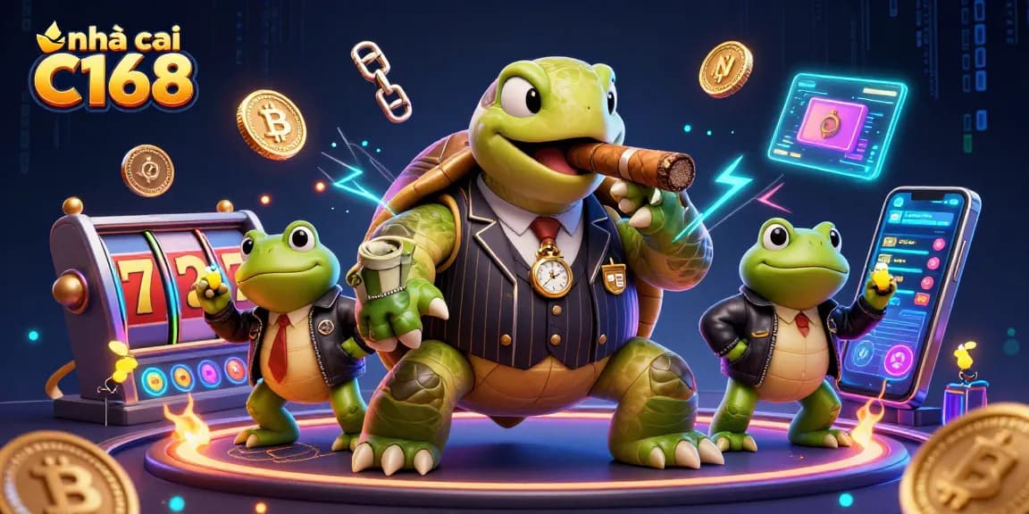 Experience the excitement of nhà cái C168 with vibrant casino elements and engaging characters in a lively digital scene.