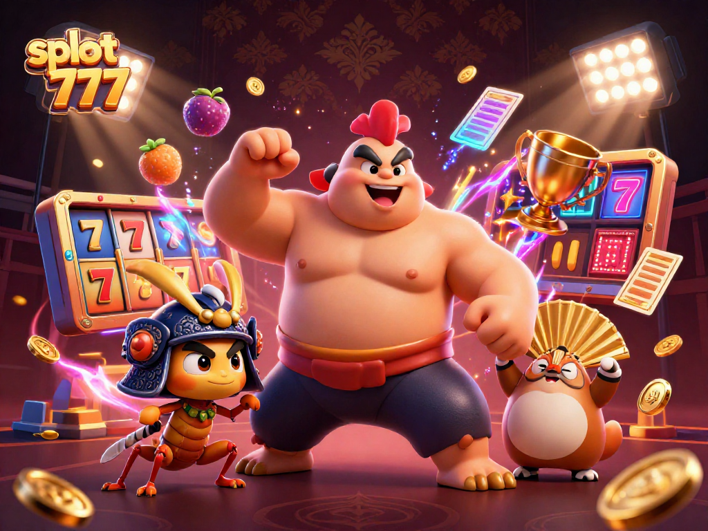 Engage in thrilling slot 777 gameplay with a dynamic scene featuring colorful reels and energetic characters.