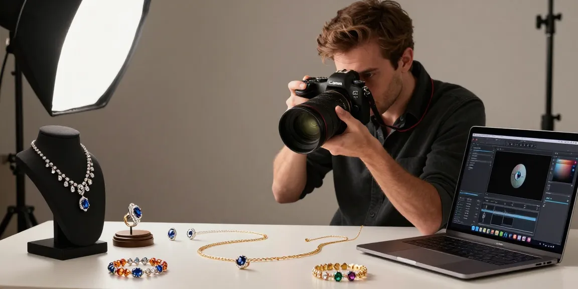 Fotografo di Gioielli al lavoro in studio, catturando dettagli preziosi.