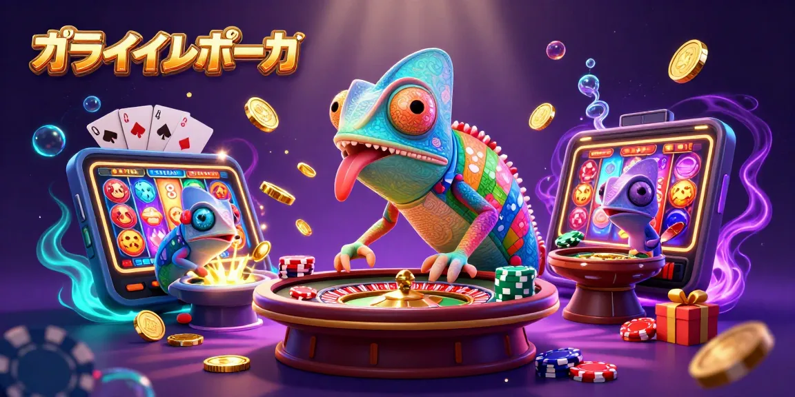 オンラインポーカでのカジノ体験を楽しむカラフルなシーンのイラスト