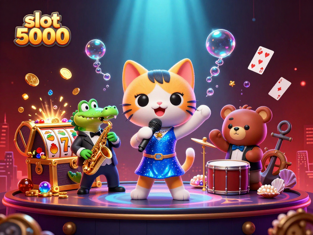 Experience slot 5000 excitement with a lively jazz scene and animated casino elements.