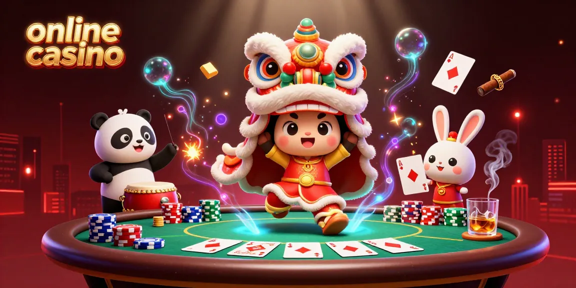 Gioca nei migliori online casino con un'illustrazione accattivante di personaggi festivi e elementi di poker.