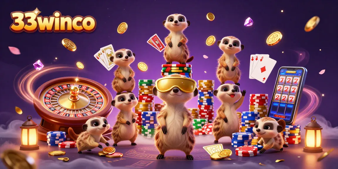 Experience the thrilling world of gaming at 33winco with meerkats managing a bustling casino.