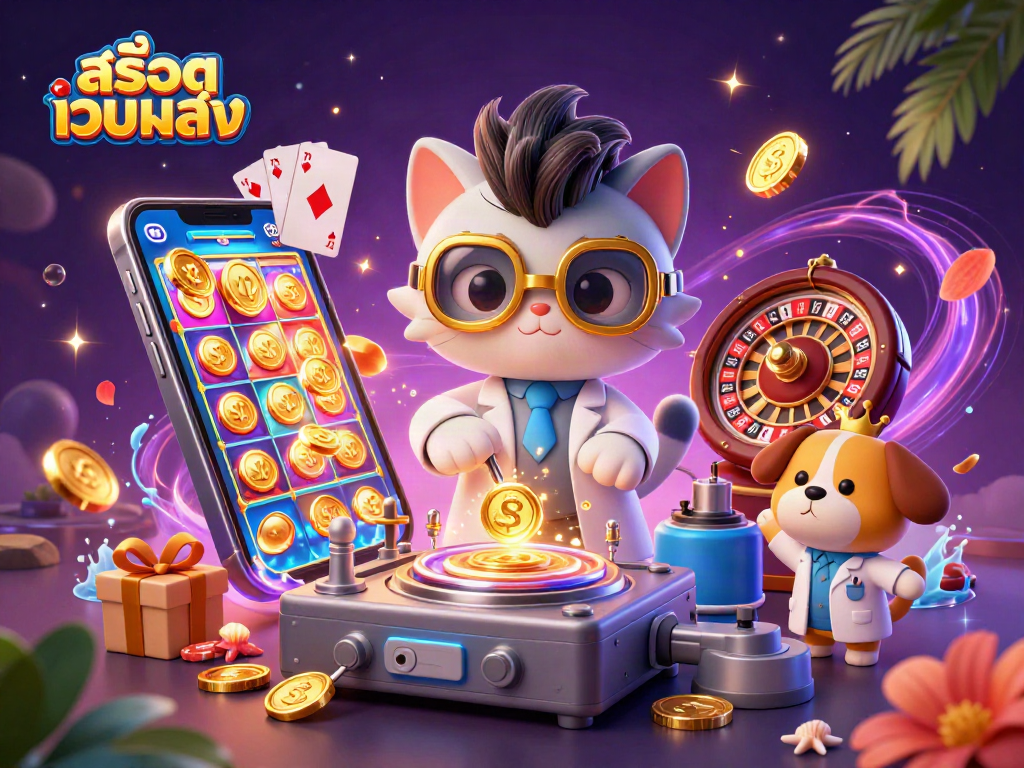 Experience สล็อตเว็บตรง gaming bliss with our cartoon mad scientist and dog creating jackpots!