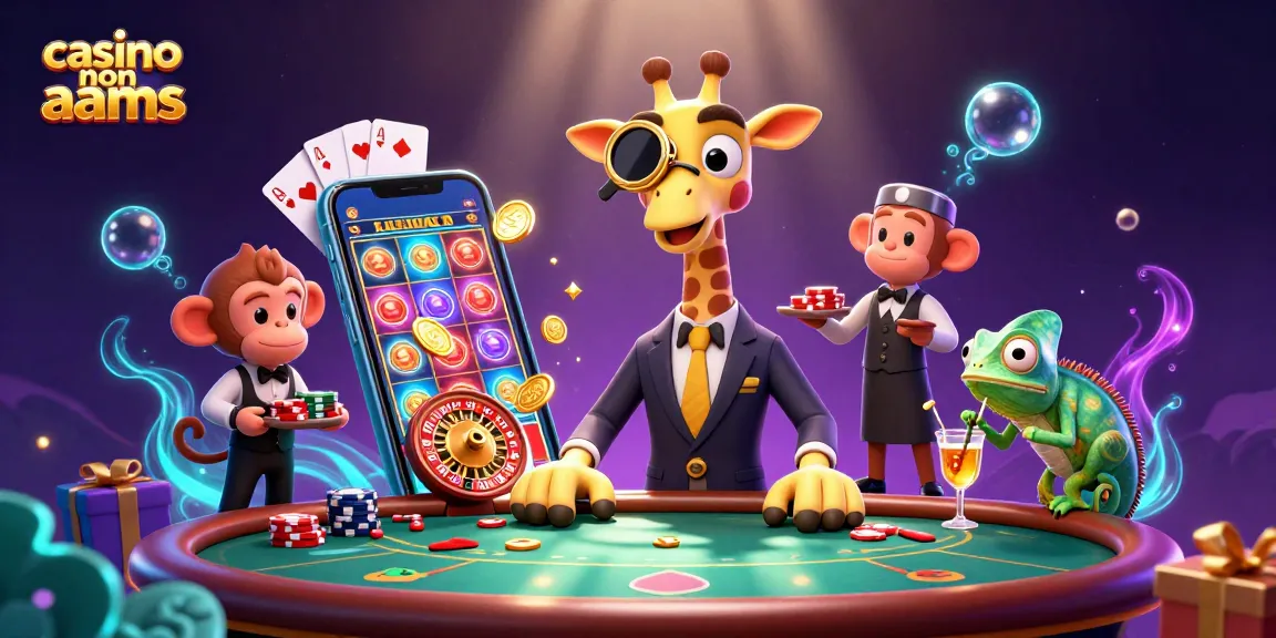 Vivi l'emozione nei casino non AAMS con una giraffa high-roller, un valet scimmia e slot che girano.