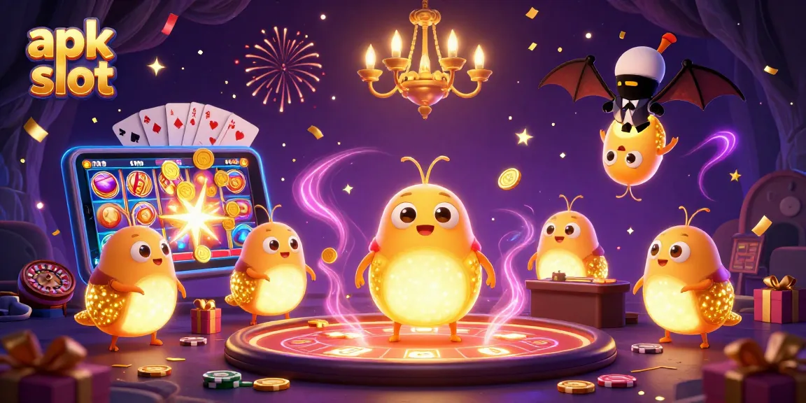 Spin the reels and explore the apk slot gaming universe in this vibrant 3D casino scene.
