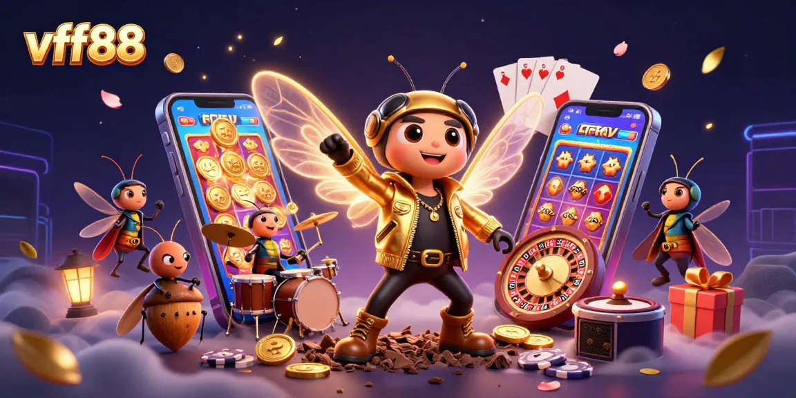 Experience the excitement of vff88 with a vibrant 3D illustration showcasing a lively casino atmosphere.