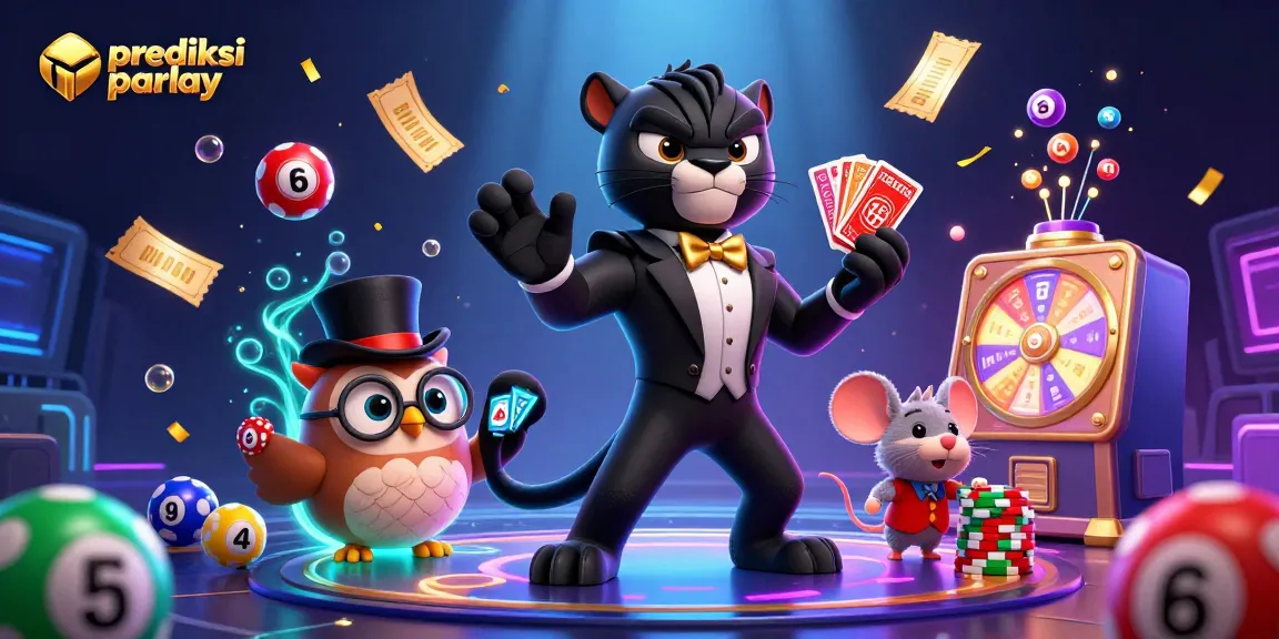 Bet on prediksi parlay with a stylish panther dealer and lucky characters in vibrant casino illustration.
