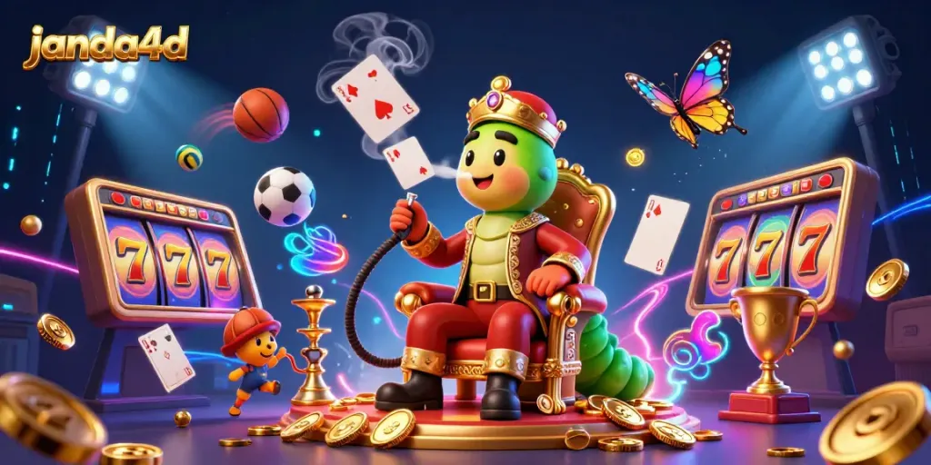 janda4d memperlihatkan pengalaman unik bermain slot online dengan ilustrasi kartun 3D berwarna-warni dan elemen kasino menarik.