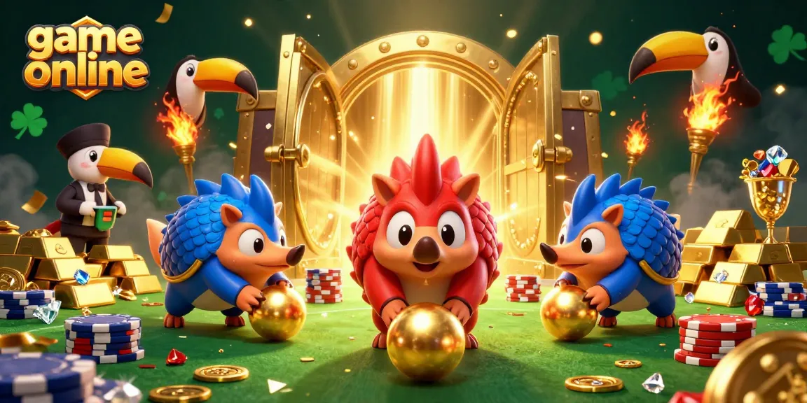Experience the thrill of a game online with colorful pangolins playing in a golden casino setting.