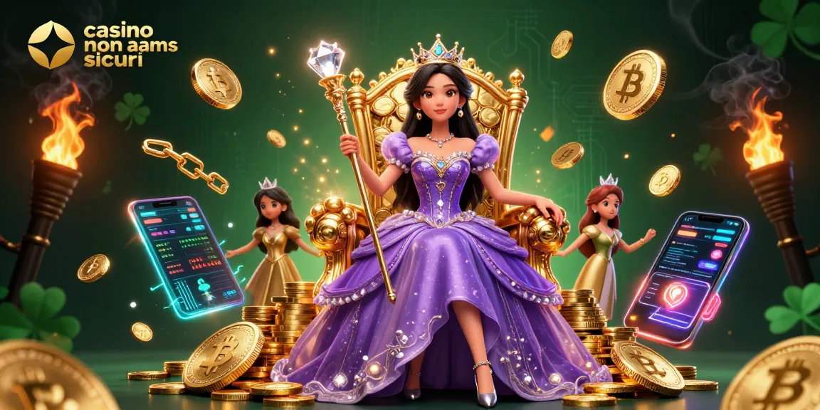Vivi un'esperienza di gioco di alto livello con i casino non AAMS sicuri, illustrata con elementi da casinò scintillanti e personaggi eleganti.