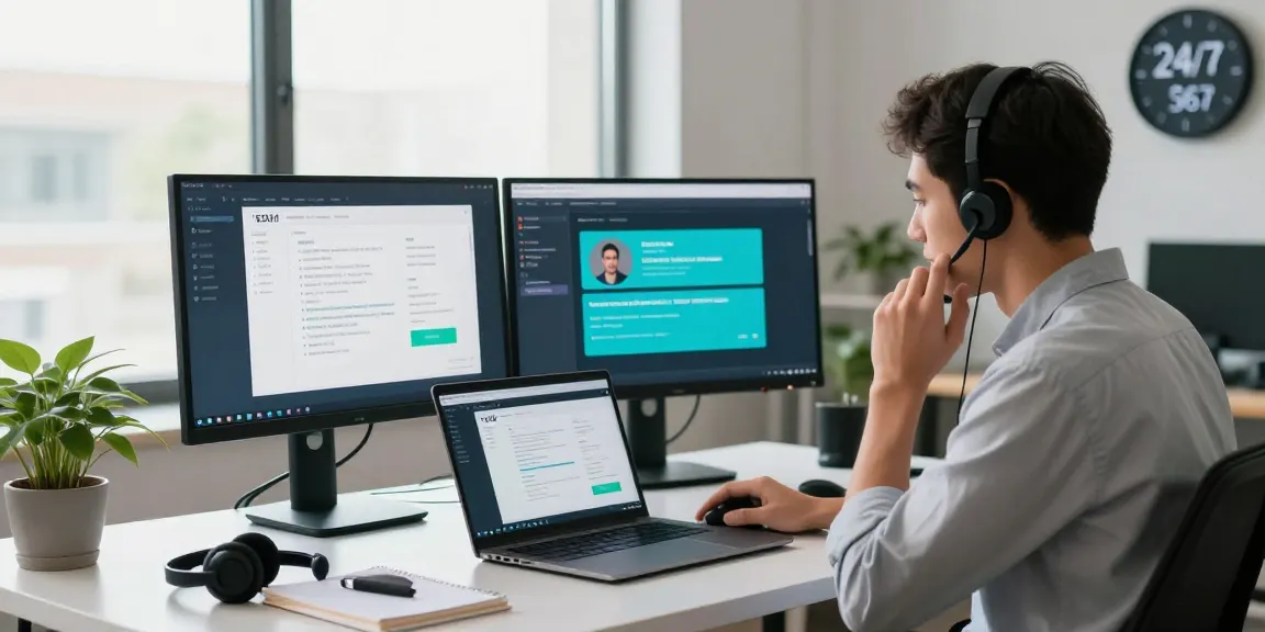 Customer service representative providing Telus-Technical-Support in a modern office