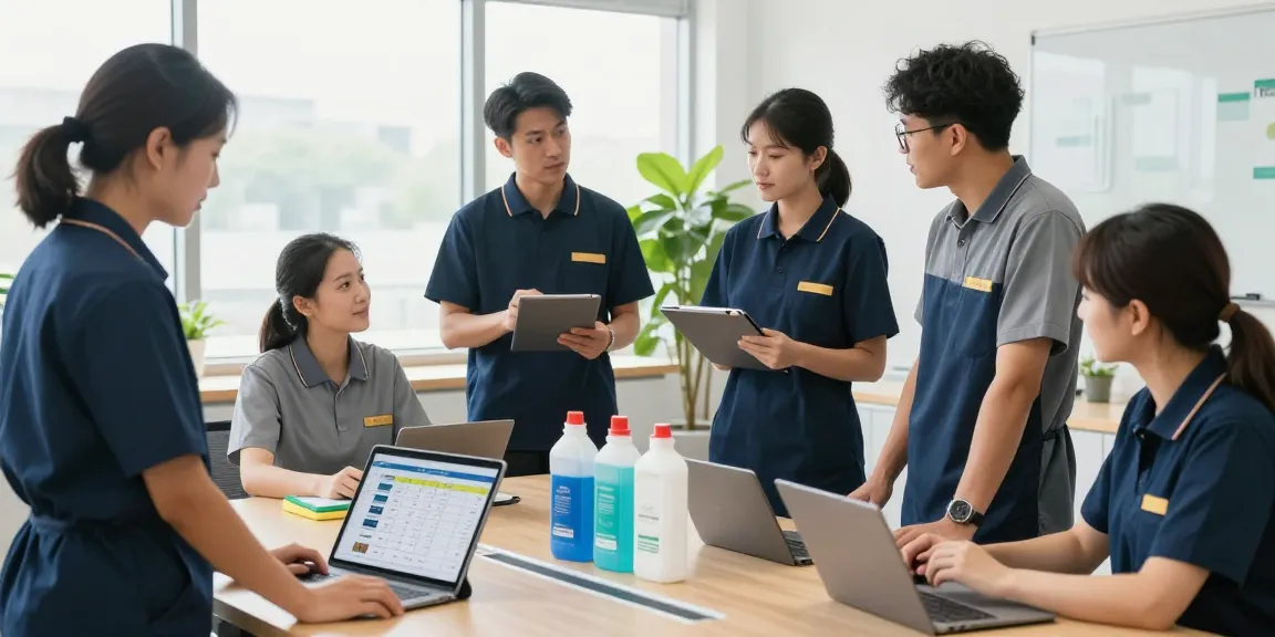 Professionelles Team der Gebäudereinigungsfirma bei der Planung ihrer Reinigungsaufträge.