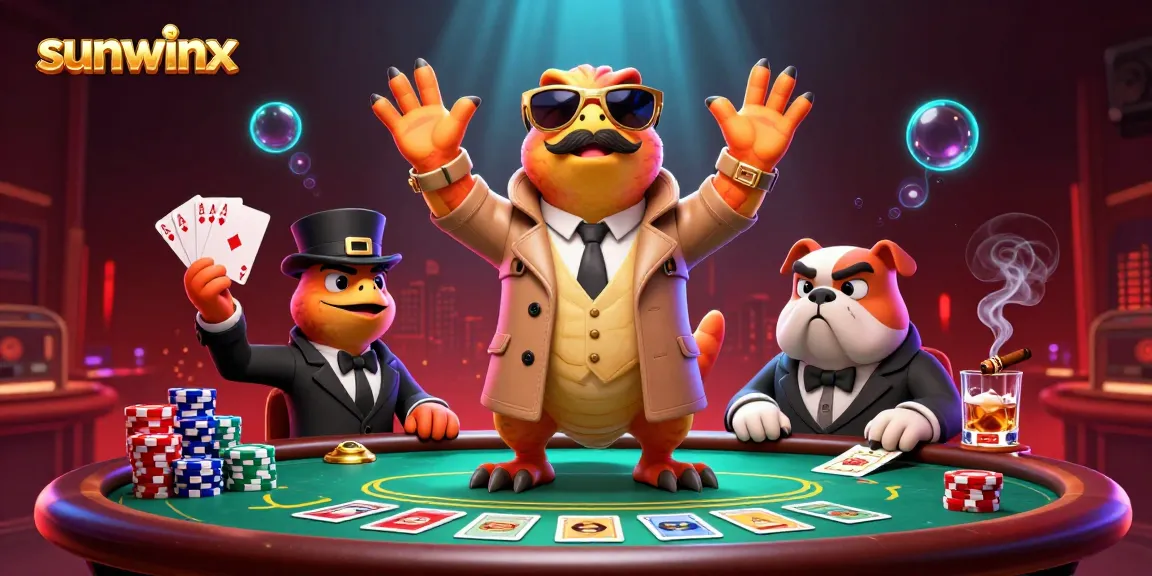 Raptors in a trench coat attempting to enter a VIP casino, featuring sunwinx branding and vibrant gaming elements.