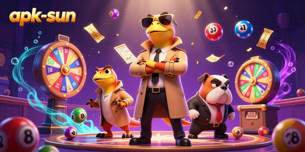 Join apk-sun for vibrant casino adventures with animated raptors and lottery elements.