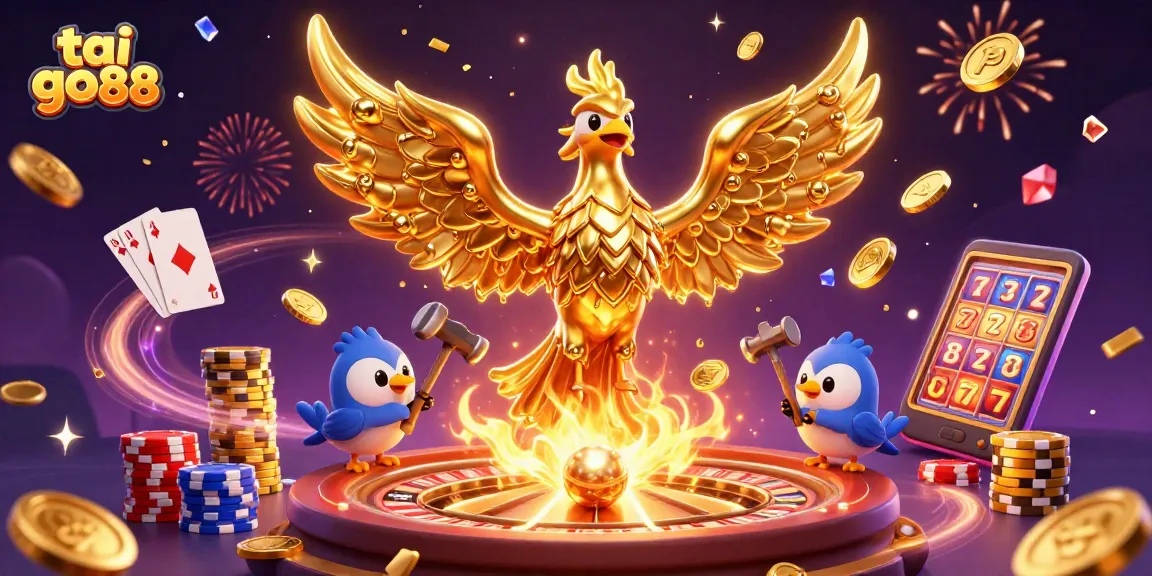 Experience tai go88 thrills with this vibrant 3D casino illustration featuring a molten phoenix.