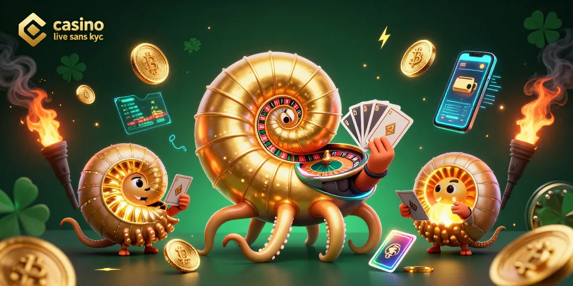 Jouez au casino live sans KYC avec un nautilus géant et des ammonites, ambiance festive.