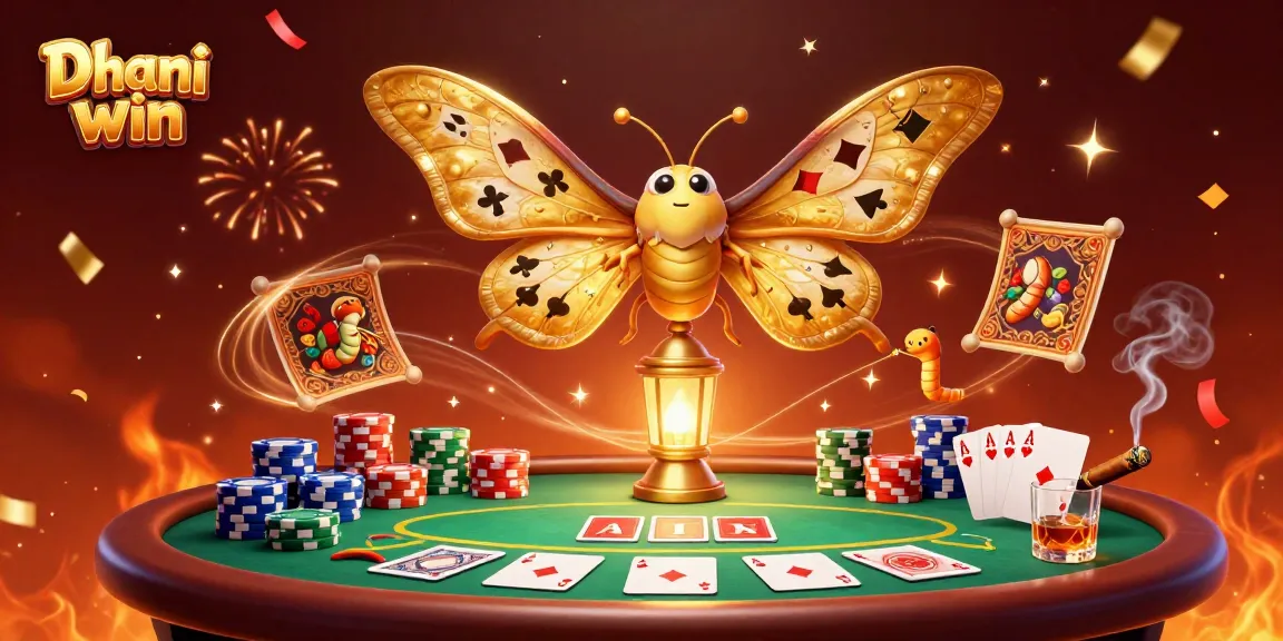 Dhani win captivates players with a vibrant 3D lottery-themed scene featuring a majestic atlas moth.