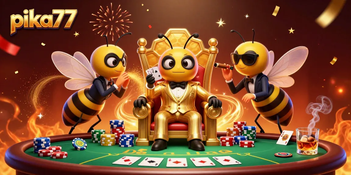 Engage with the thrilling pika77 casino world, featuring vibrant poker elements and a dynamic 3D illustration.