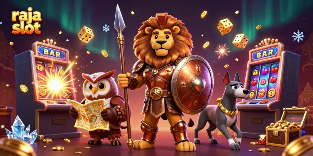Raja slot beraksi di mesin slot 3D dengan kemenangan jackpot dan koin emas terbang.