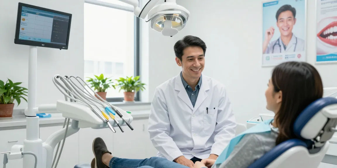 Discover more here in a modern dental clinic where a friendly dentist consultations with a patient.