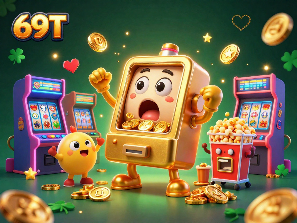 Máquinas caça-níqueis em festa com 69T trazendo a emoção dos jackpots e diversão arcade.
