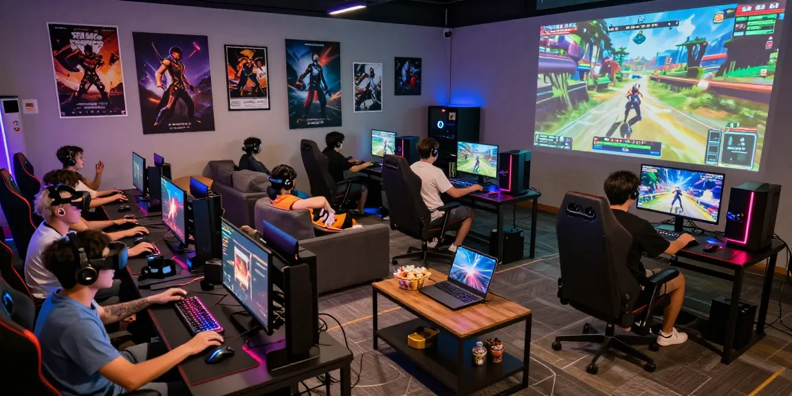 Group of friends enjoying pakde4d gaming on immersive digital platforms with modern setups.