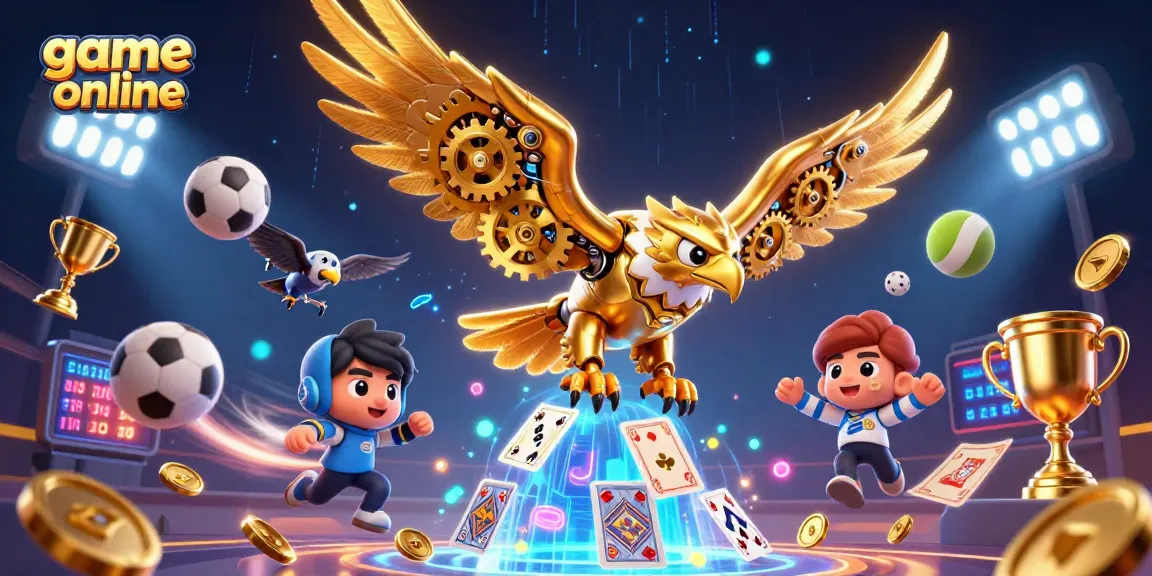 Experience game online excitement with dynamic sports visuals and an eagle mascot.