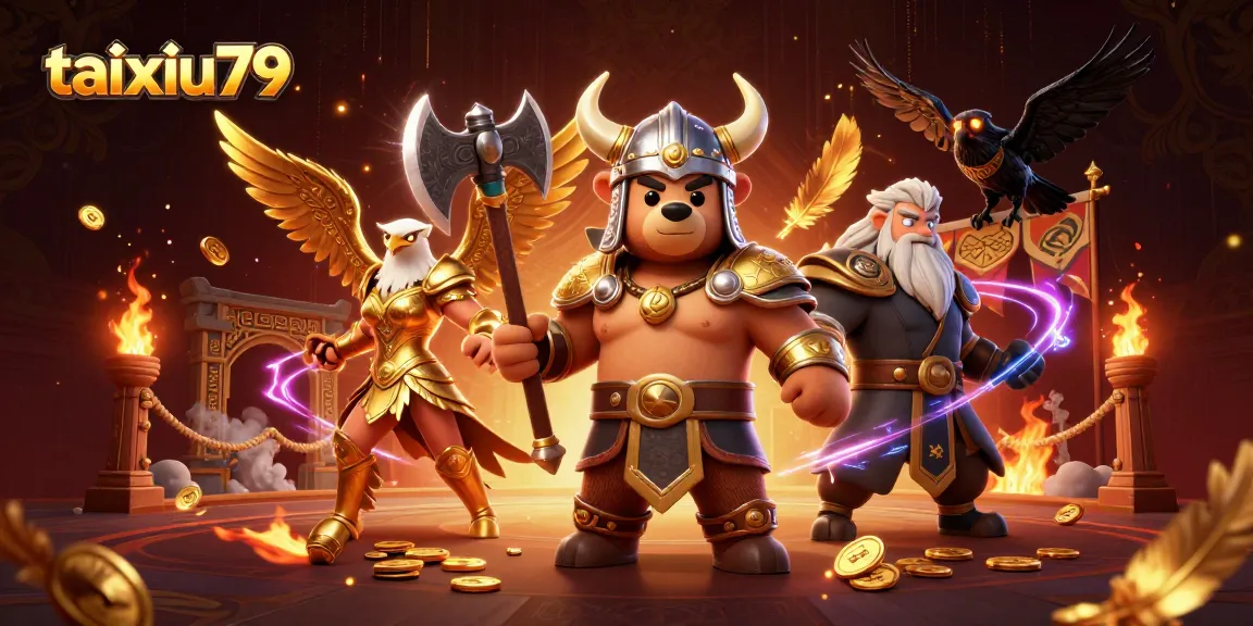 Experience thrilling action of taixiu79 in this colorful 3D casino scene featuring Viking and Valkyrie characters.